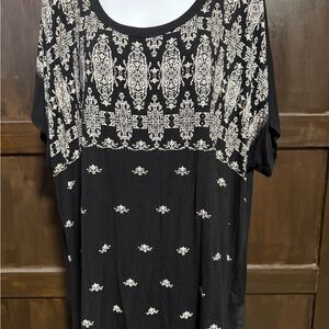 B.L.E.U. Black and Cream Patterned Blouse